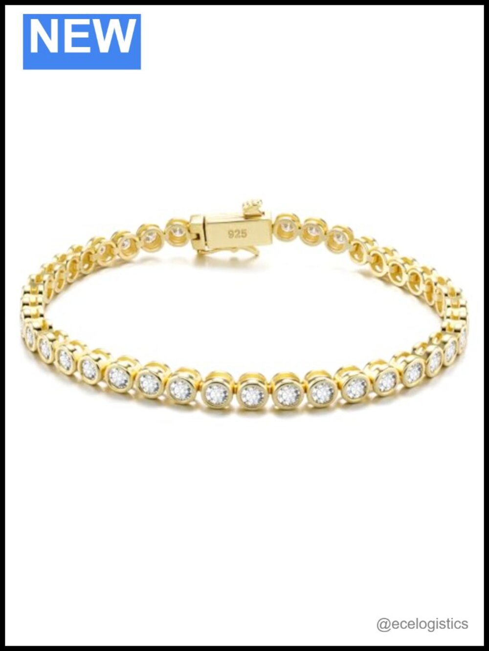 Moissanite Tennis Bracelet for Women 3mm Bezel Gold Plated 925 Silver Gift